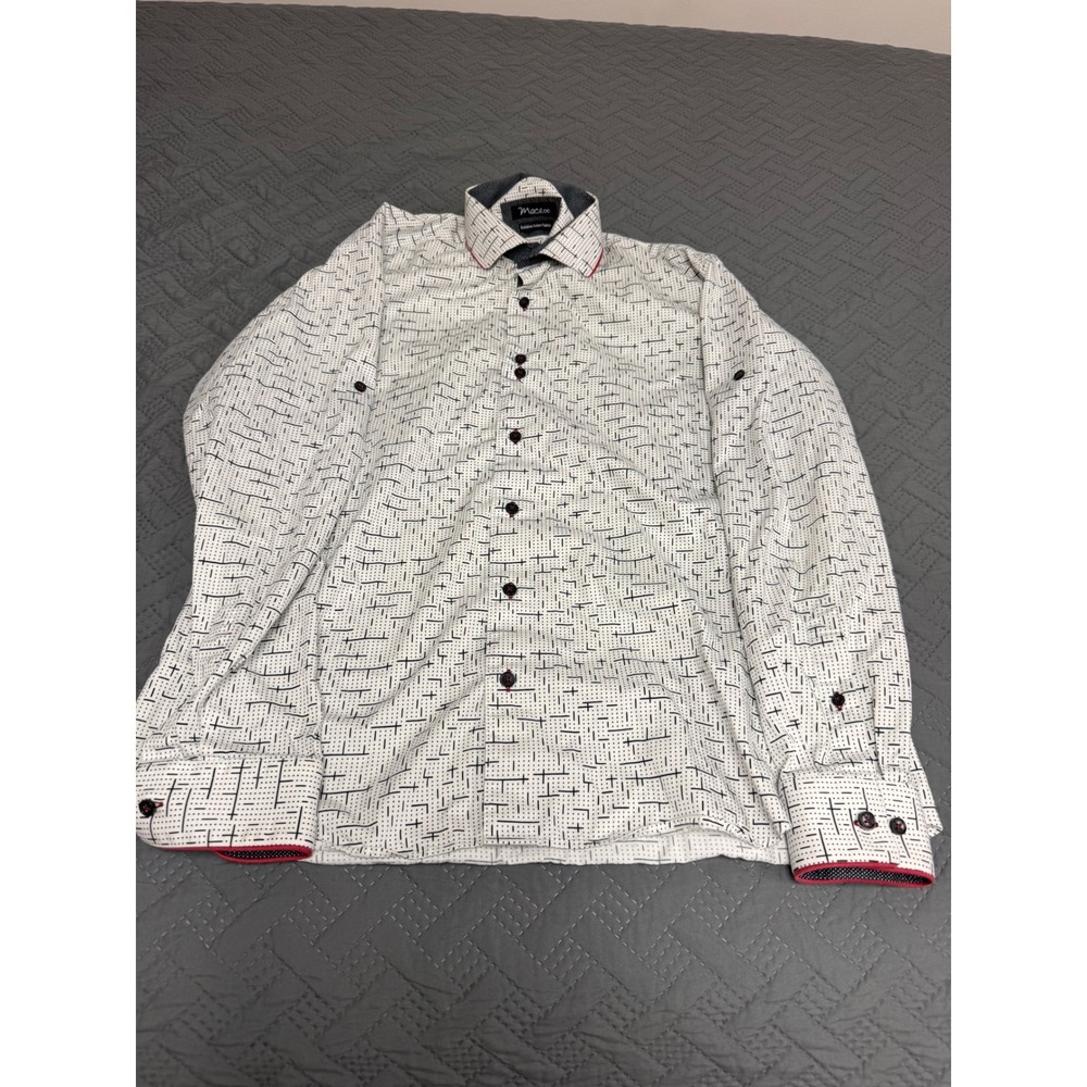 Maceoo Mens Long Sleeve Button Down Shirt Italian Fabric Geometric White Black 5
